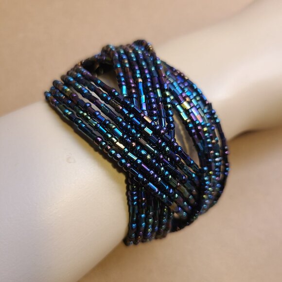 Beaded Cuff Bracelet (blue/purple) - Picture 2 of 4